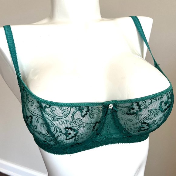 Sale! Vintage Balcony Bra Authentic 80's Green Lace bra by LE MYSTÈRE - Picture 5 of 14